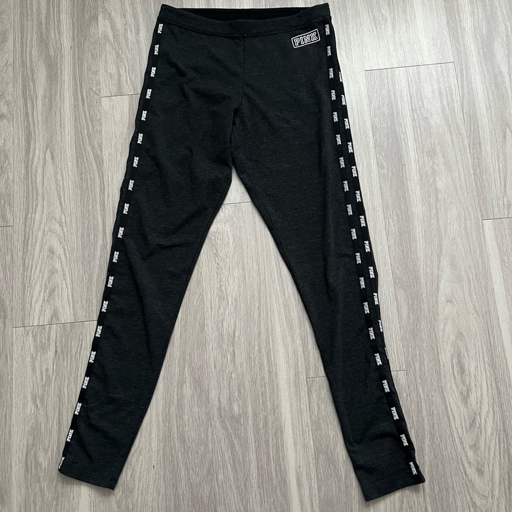 PINK Victoria’s Secret Logo Tape Leggings Black Athletic Yoga Gym Pants Size M